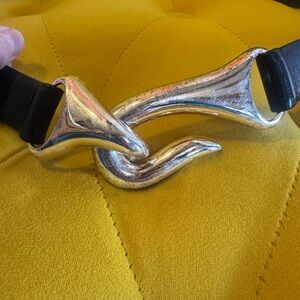 Vintage Modernist Sculptural Silver Buckle Leather Belt adjustable